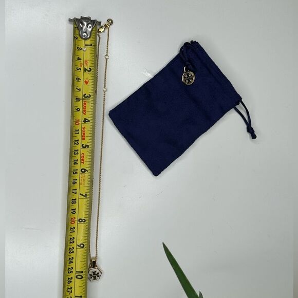 Tory Burch Kira Hexagon Logo Pendant Necklace Gold-Plated Brass White Enamel 18” - Picture 6 of 6